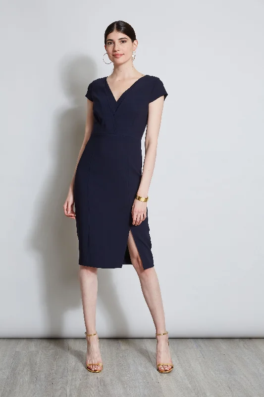 V-Neck Crepe Dress Elegant Women's Formal 