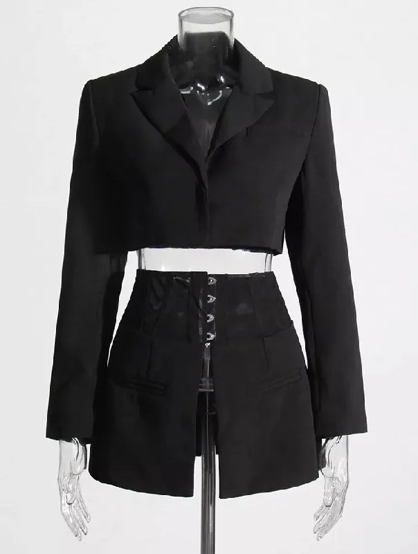 Fashionella Elegant Detachable Gathered Waist Skirted Blazer Dapper Women's Bow - adorned