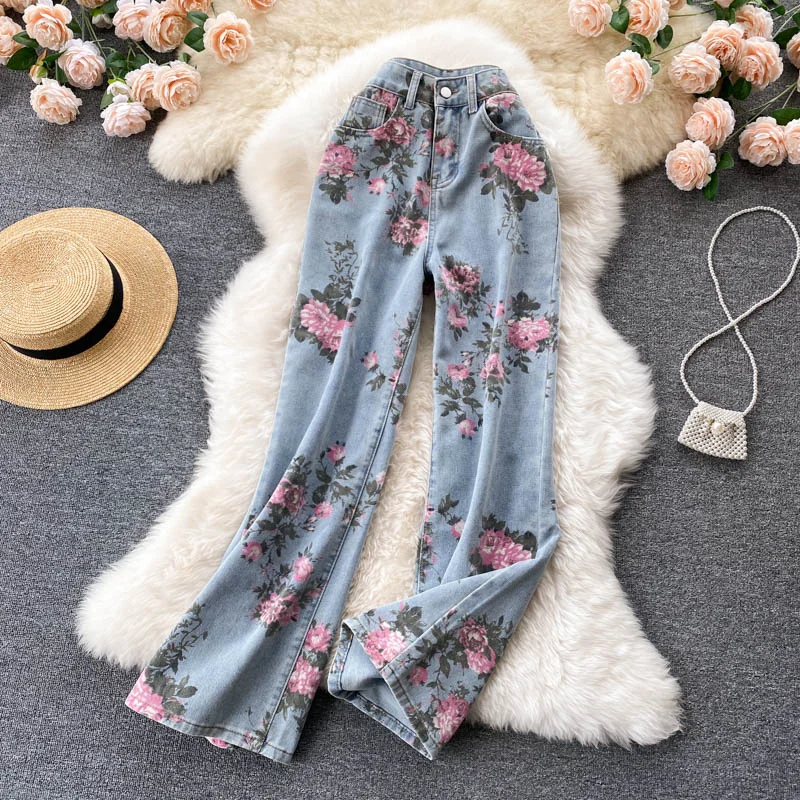 Blue printed denim trousers    S462 Cashmere