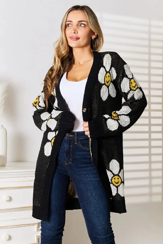 Perfee Floral Button Down Longline Cardigan Cashmere