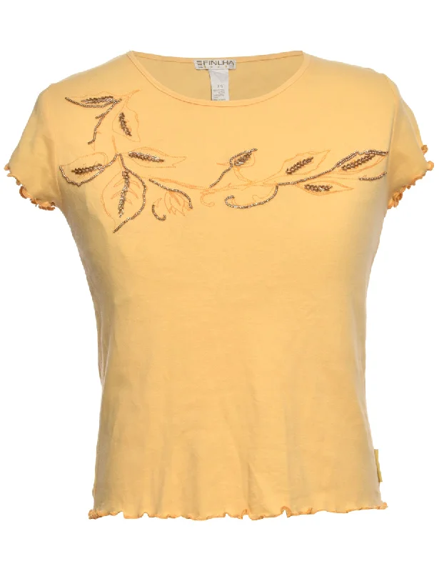Embellished Yellow Printed T-shirt - S Earthy Women's Hemp - based