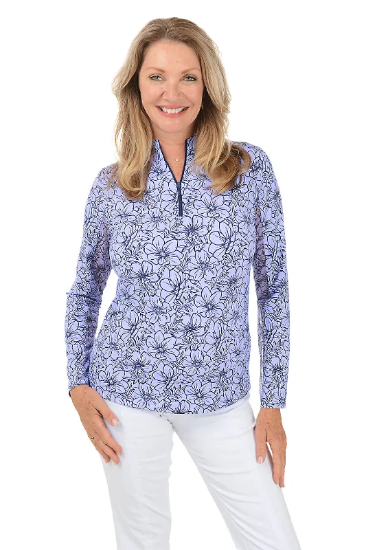Lavender Diana Floral UPF50+ Sun Shirt Polished Women's Silk