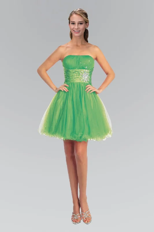 Elizabeth K - GS1050 Jeweled Straight Neck Tulle A-line Dress Geometric