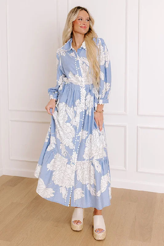 Bistro Bound Floral Midi Dress in Sky Blue Bold Women's Statement