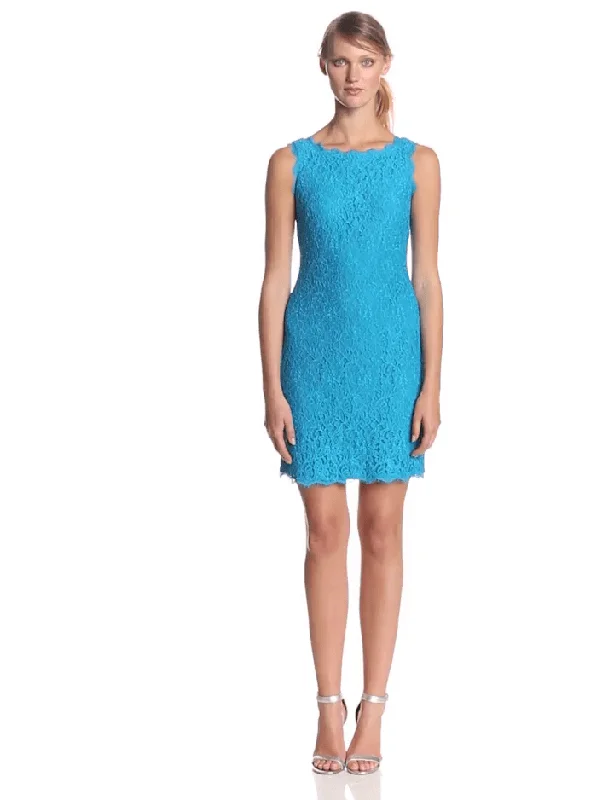 Adrianna Papell - Bateau Neck Lace Sheath Dress 41871750 Monochromatic All - in - one