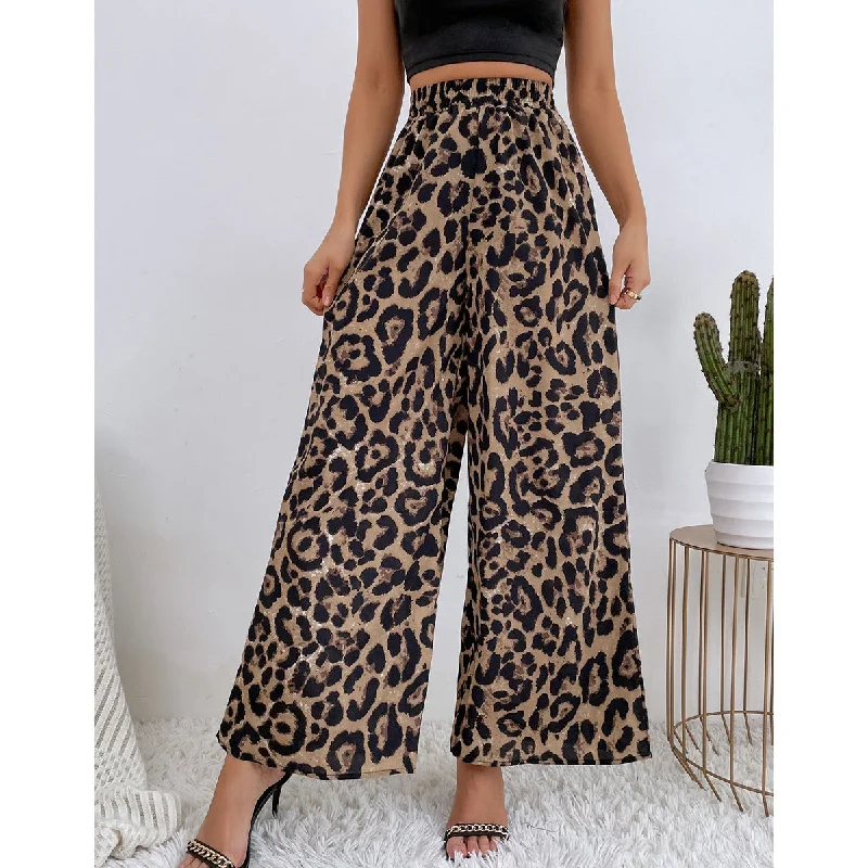 High Waist Wide Leg Casual Wholesale Pants Online Bold Women's Animal Print