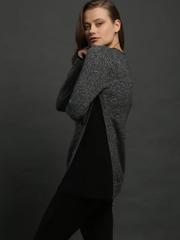 Asymmetrical Side Detailed Crewneck in Cashmere Vacation
