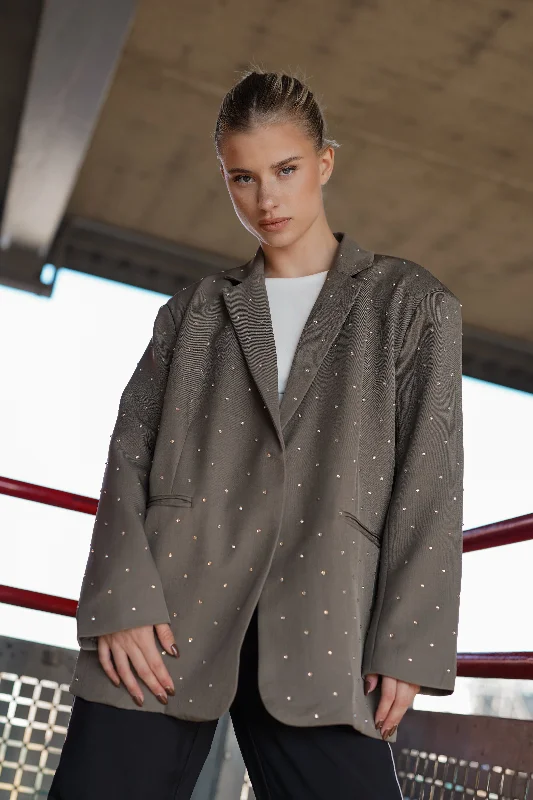Oversized blazer met diamanten taupe - Fleur Earthy Women's 