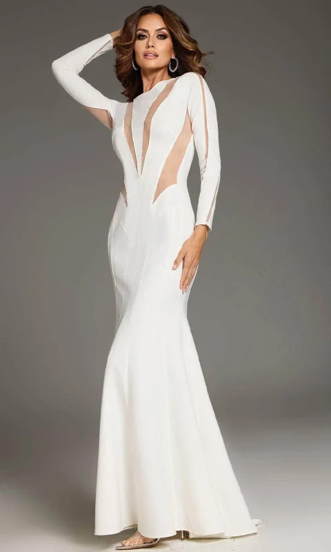 Jovani 37671 - Sheer Accented Long Sleeve Prom Gown Stylish Women's Tropical 