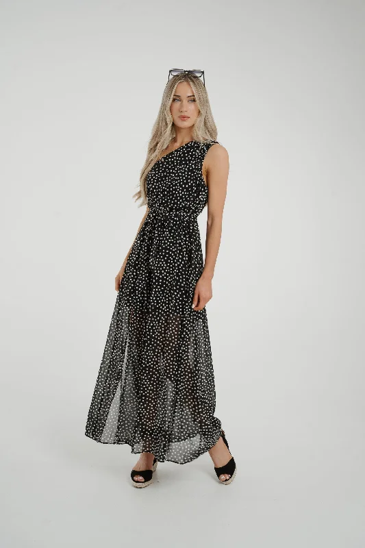 Holly Spotted One Shoulder Dress In Black Street