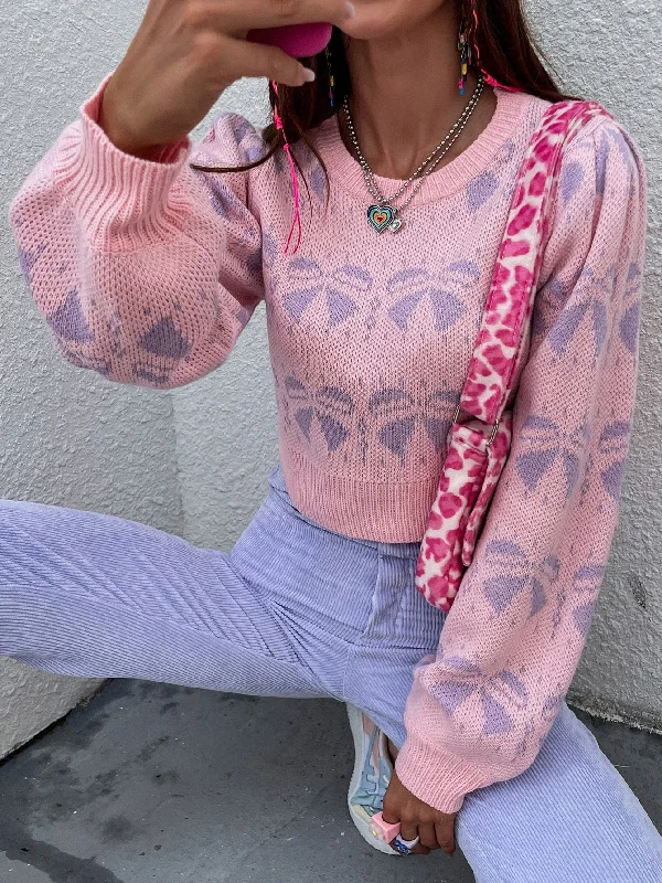 Casual Graphic Long Sleeve Round Neck Crop Women Sweater Vacation
