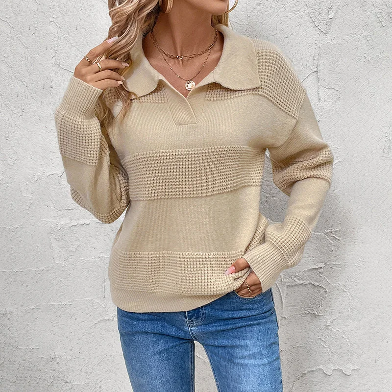 Long Sleeve Lapel Solid Color Sweater Wholesale Womens Clothing N3824082900012 Stylish Women's Tropical 