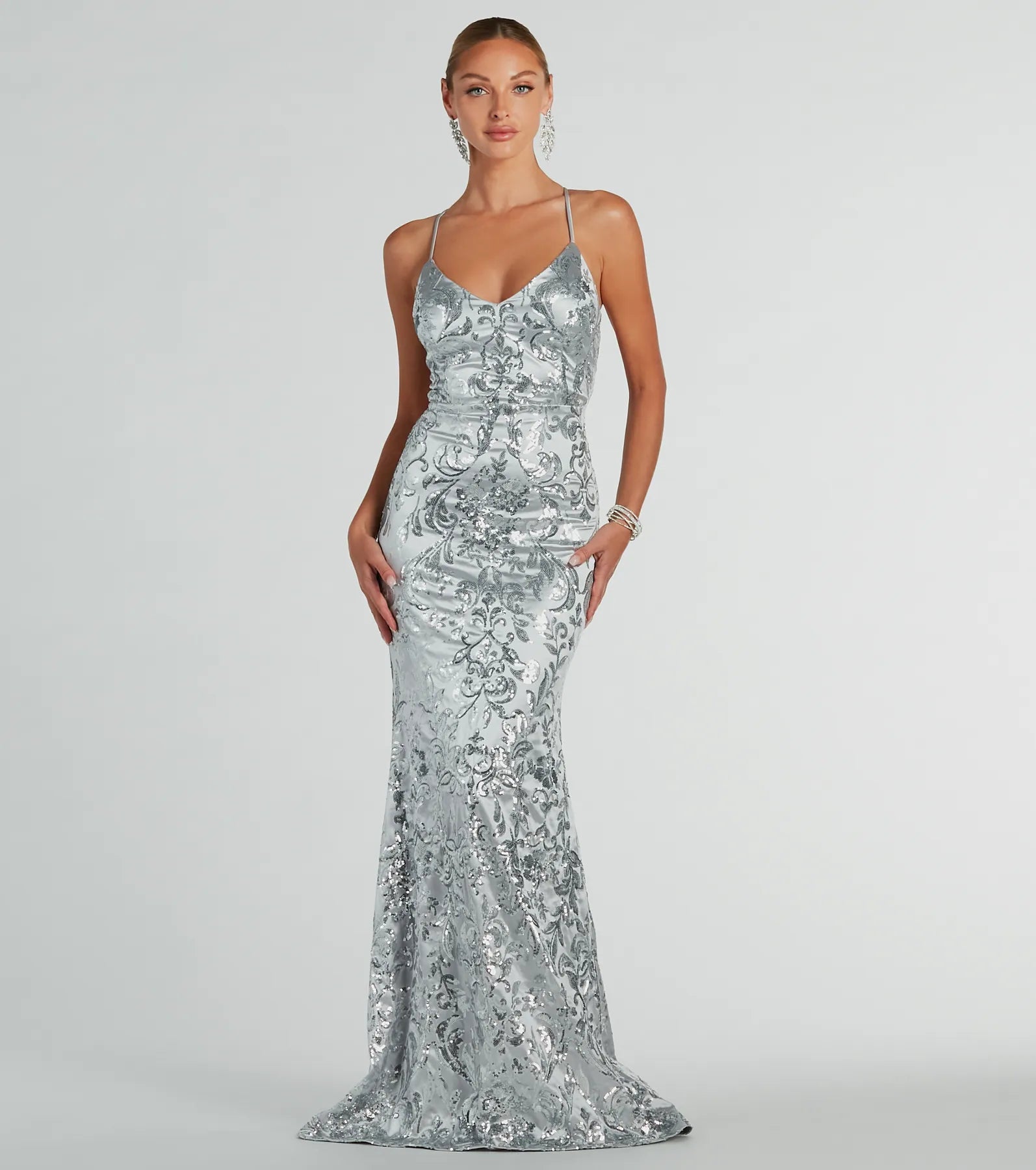 Holly Lace-Up Sequin Satin Formal Dress Women