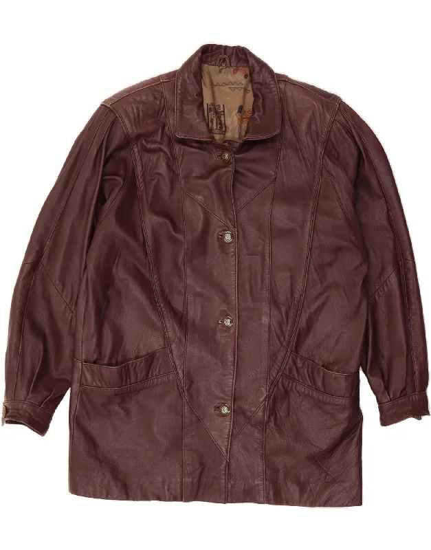 VINTAGE Womens Oversized Leather Jacket EU 42 Large Brown Leather Cashmere