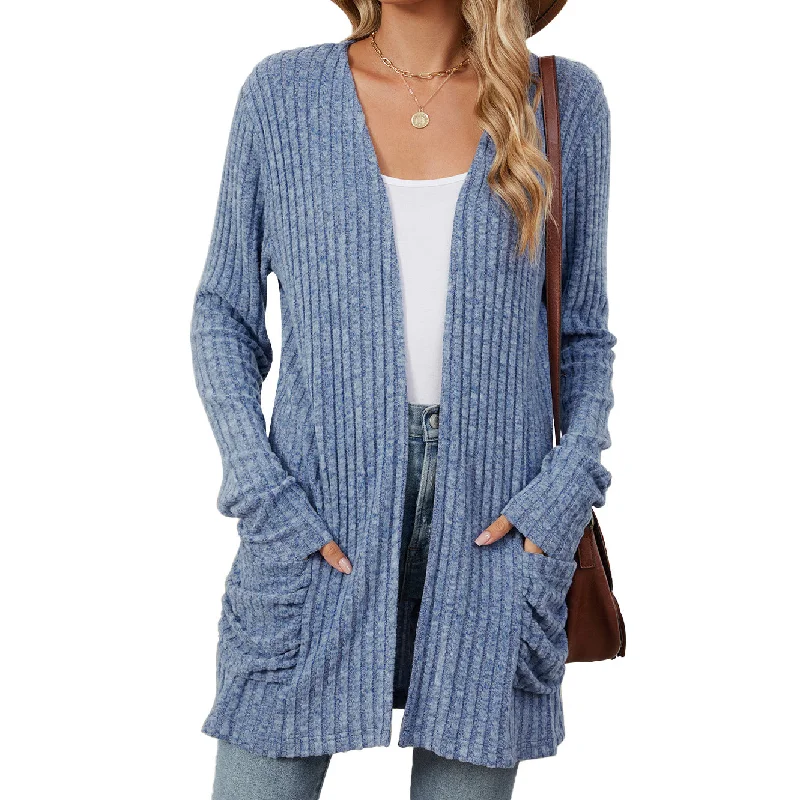 Solid Color Pocket Long Sleeve Knitted Bottoming Cardigan Wholesale Womens Clothing N3824072900051 Practical Women's Quick - dry