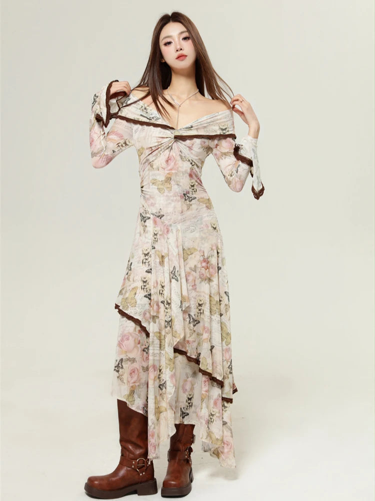 Fairycore Butterfly Off Shoulder Midi Dress Refined Women's Velvet