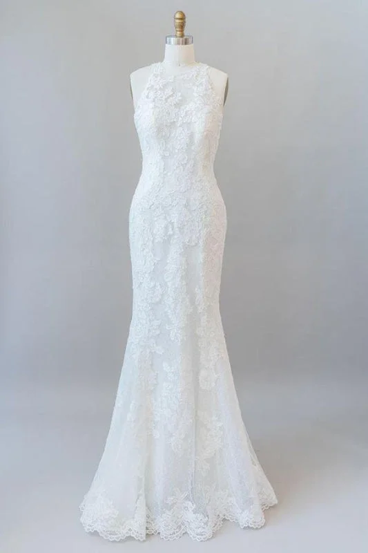 Awesome Illusion Lace Mermaid Wedding Dress Elegant Women's 