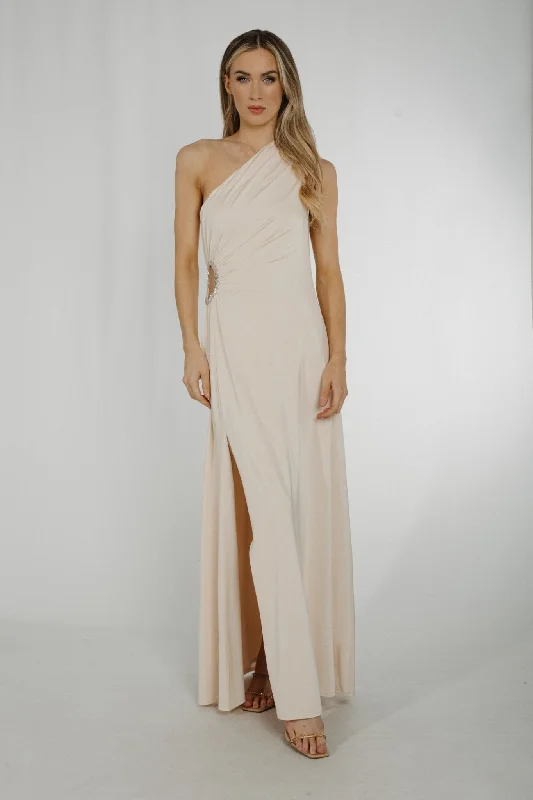 Alana One Shoulder Ruched Dress In Cream Business