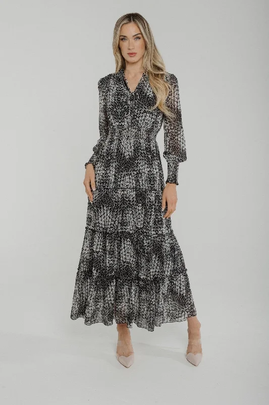 Lydia Tiered Midi Dress In Black Print Women