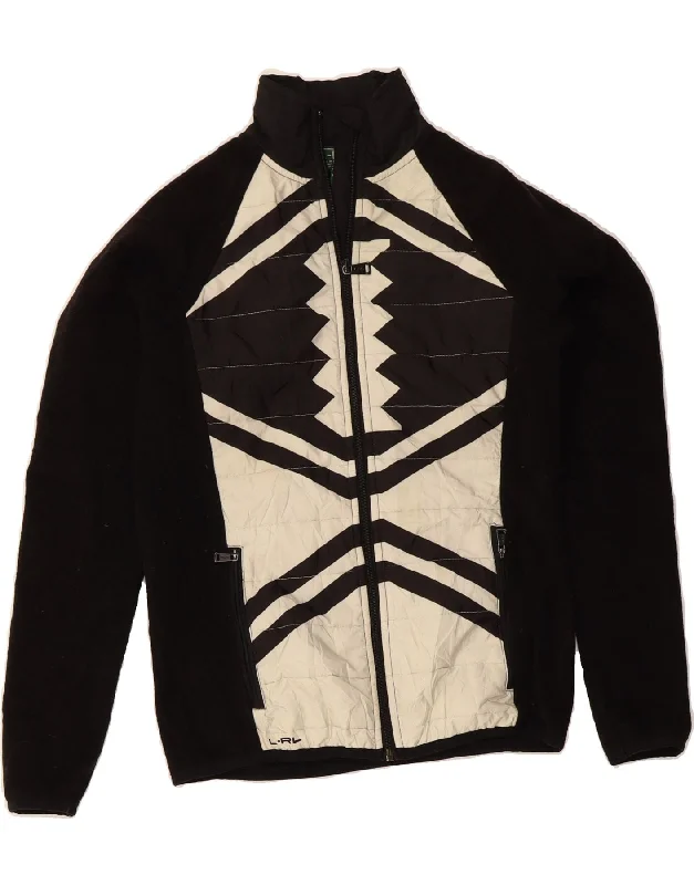 RALPH LAUREN Womens Loose Fit Fleece Jacket UK 6 XS Black Geometric Trendy Women's Oversized