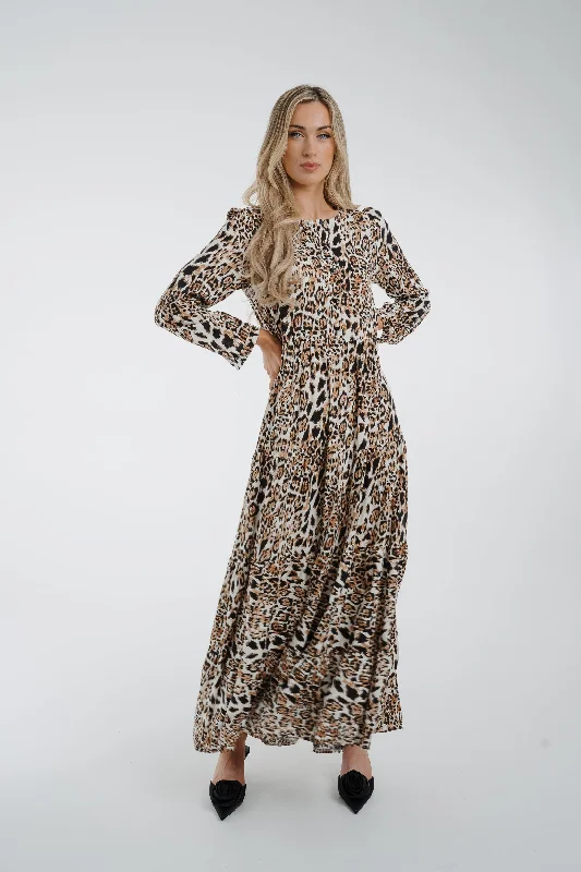 Polly Midi Dress In Leopard Print Luxurious Women's High -  end