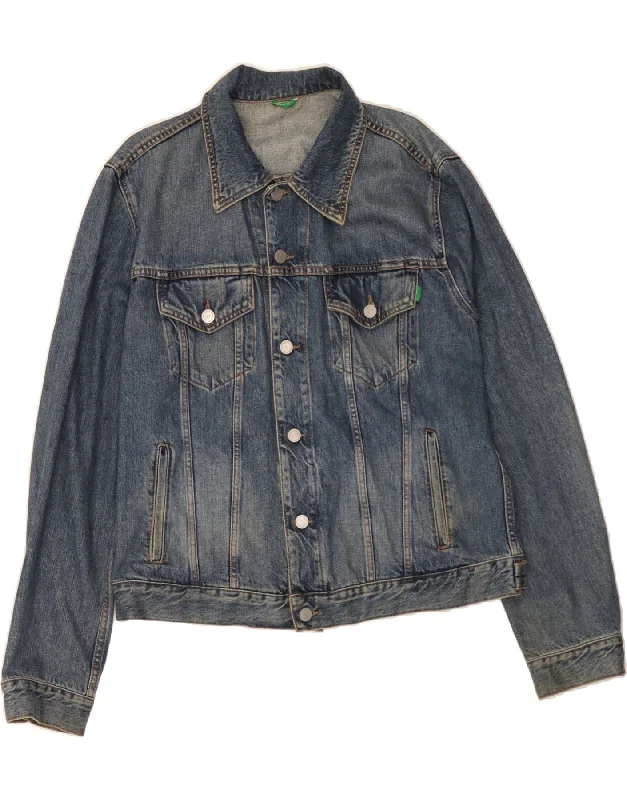 BENETTON Womens Denim Jacket UK 16 Large Blue Cotton Contemporary 