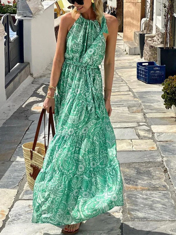 BerryBetty - Women's Loose Sleeveless Bohemian Printed Long Dress European