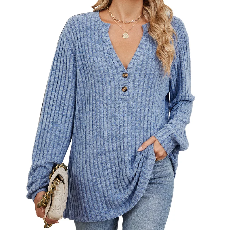 Solid Color Brushed Button Loose Long Sleeve Sweater Fall Wholesale Womens Clothing N3824072900058 Sporty Women's Athleisure 