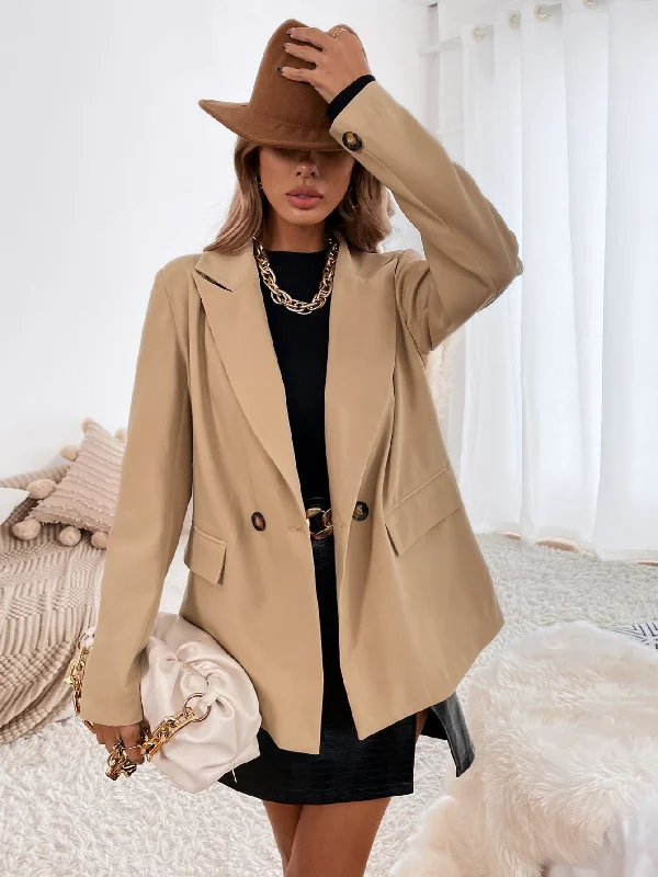 Elegant Plain Pocket Long Sleeve Lapel Regular Women Blazer Sporty Women's Athleisure 