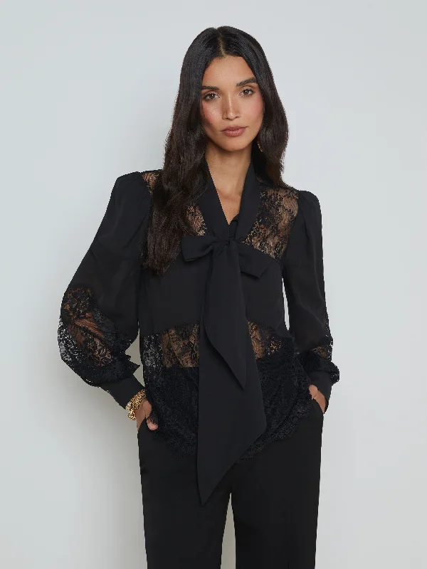 Emmelina Lace Tie-Neck Blouse Trendy Women's Oversized