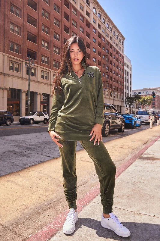 Small Bling Ruched Velour Jogger Relaxed Women's 