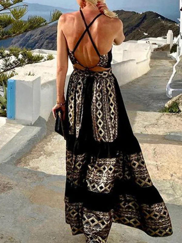 BerryBetty - Women鈥檚 Printed Tiered Maxi Dress Elegant Women's Formal 