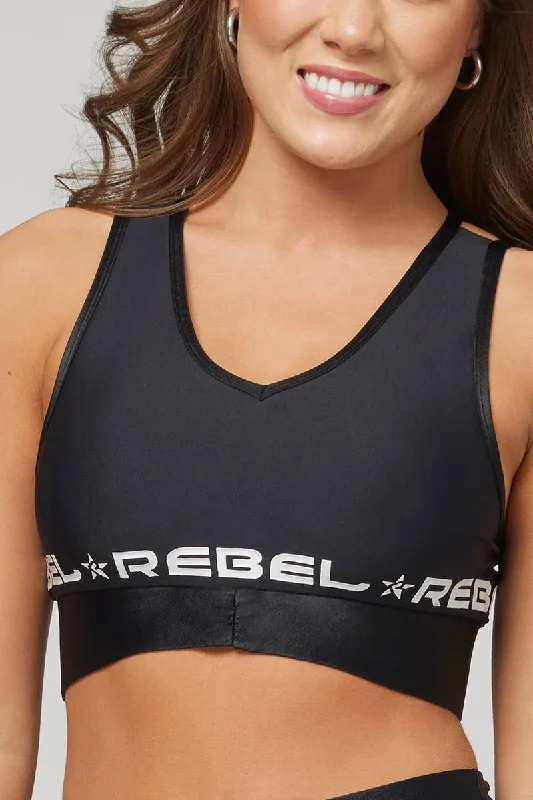 V Neck Sports Bra in Black Youthful Women's Pop