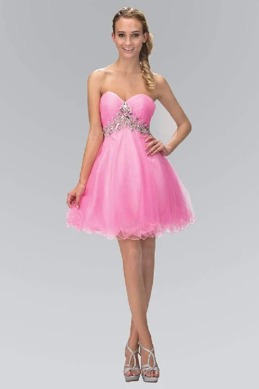 Elizabeth K - GS1139 Jeweled Ruched Sweetheart Tulle A-line Dress Classic Women's Pin - striped