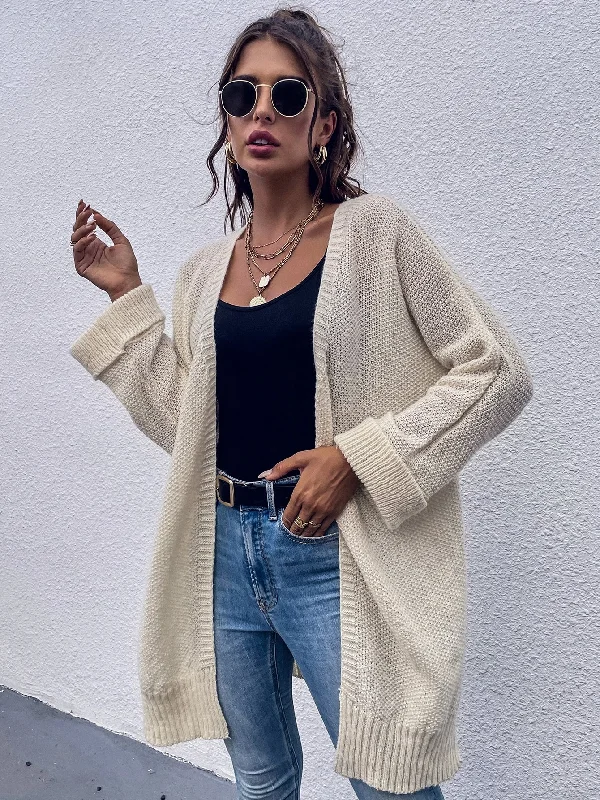 Casual Plain Split Long Sleeve Slit Long Women Cardigan Earthy Women's 