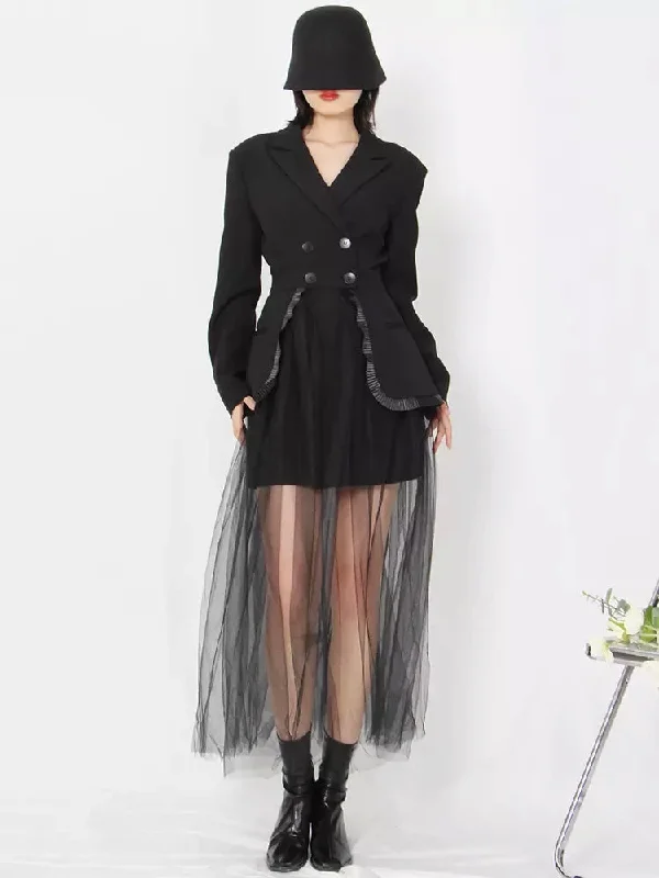 Fashionella Two Piece Set For Women Casual Black Blazer High Waist Loose Skirt Rugged Women's Outdoor 