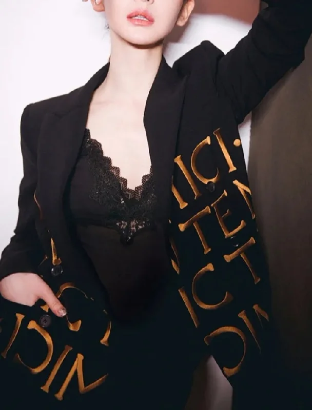 Fashionella stylish elegant letter embosses luxury women blazer jacket Hip Women's Retro