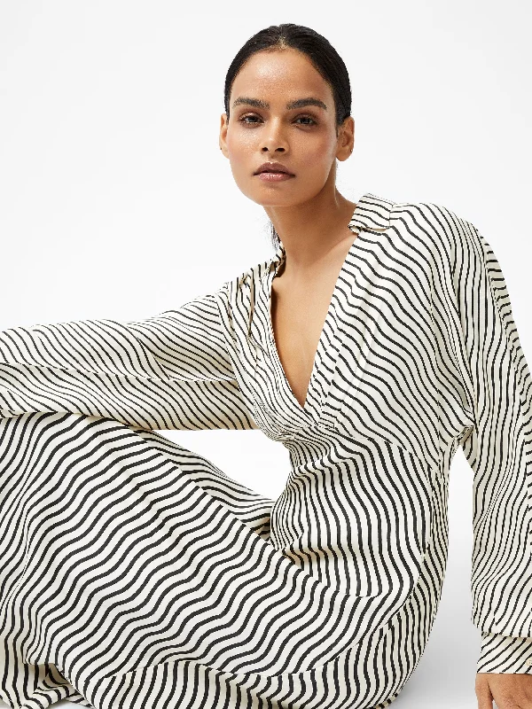 Candice Satin Stripe Midi Dress Trendy Women's Oversized
