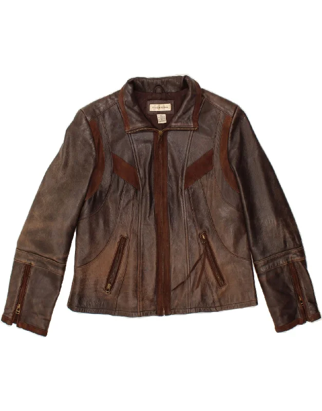 PRESTON & YORK Womens Leather Jacket UK 14 Large Brown Leather Sporty Women's Tennis