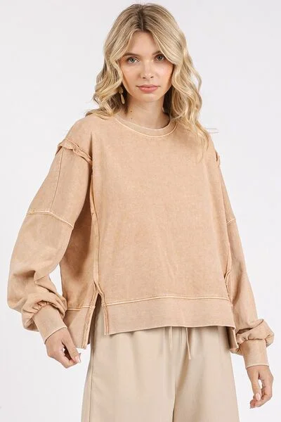 Mittoshop Side Slit Exposed Seam Round Neck Sweatshirt Feminine Women's Style 