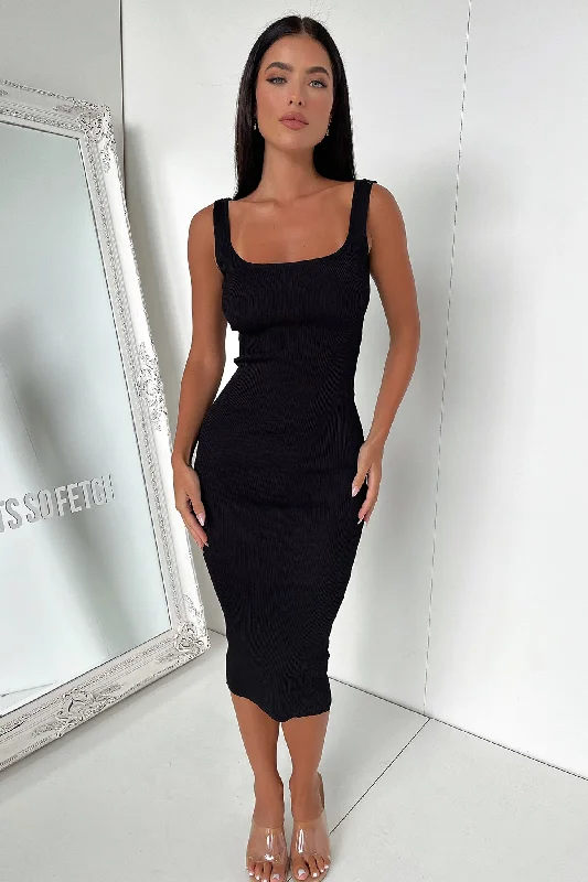 Neeha Midi Dress - Black Tough Women's Military - inspired