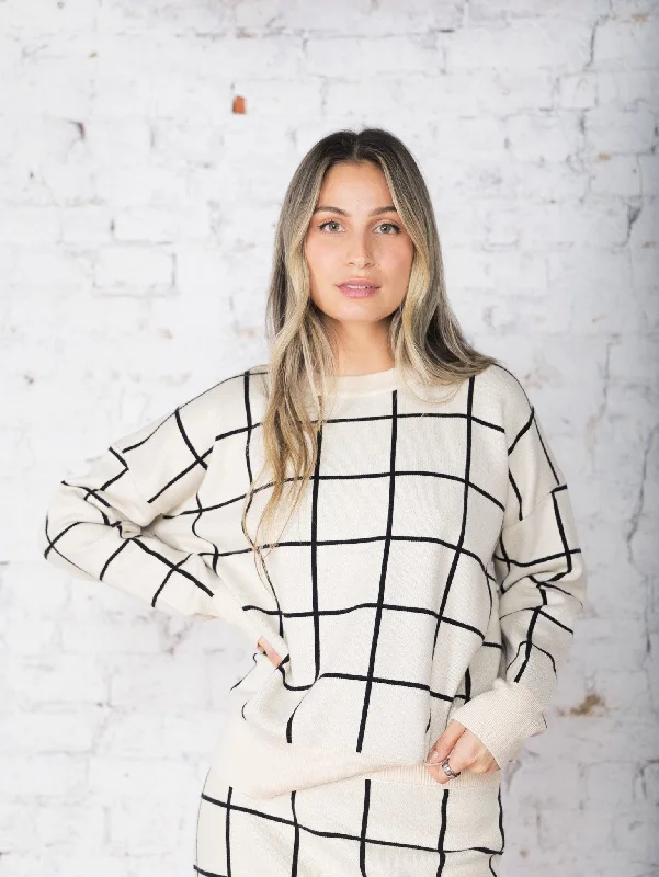 Fabiola Checkered Sweater Elegant Women's Formal 