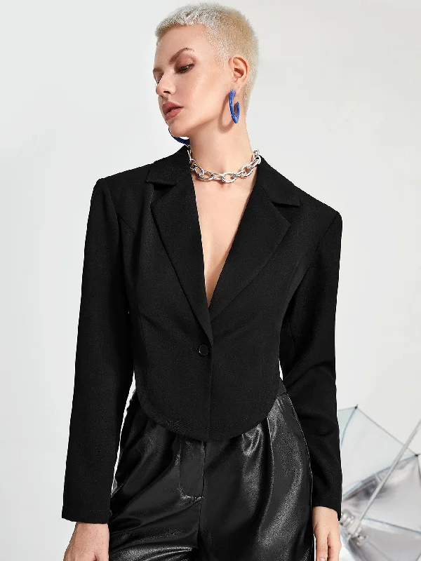 Elegant Plain Button Front Long Sleeve Lapel Asymmetrical Crop Women Blazer Cashmere