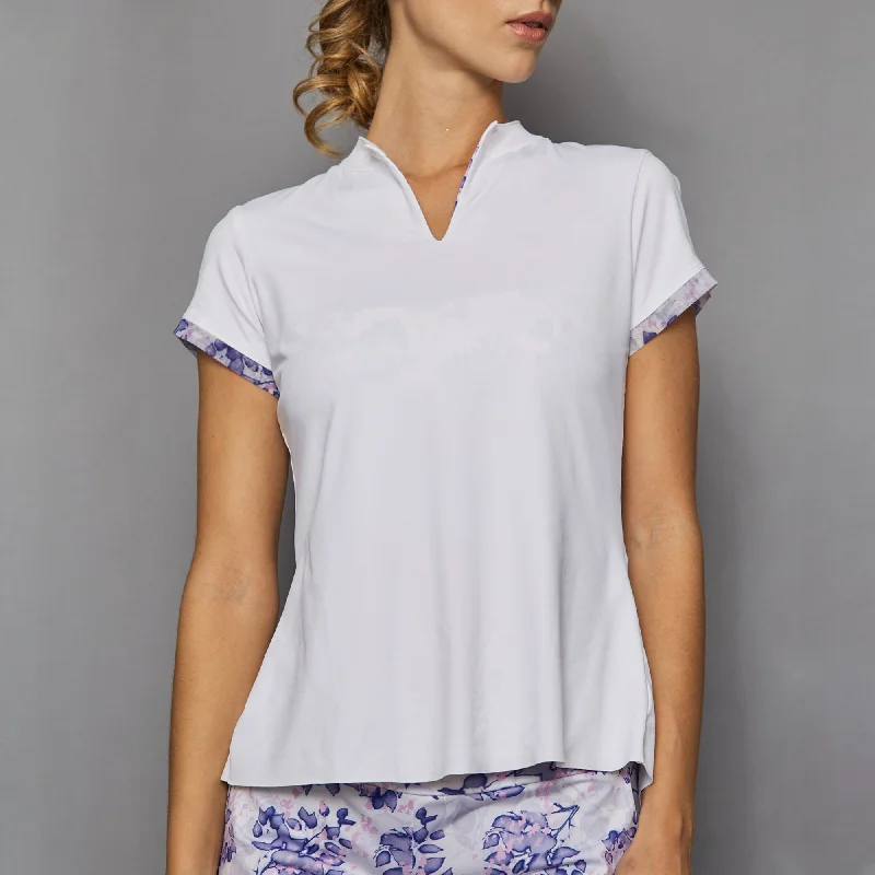 Serenity Cap-Sleeve Collar Top (white) Cool Women's Distressed