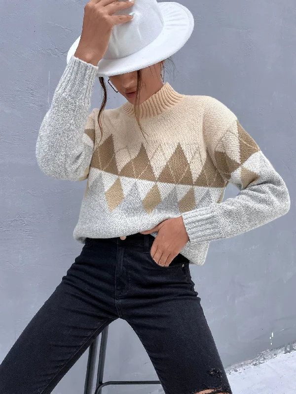Casual Geometric Long Sleeve High Neck Regular Women Sweater purpose