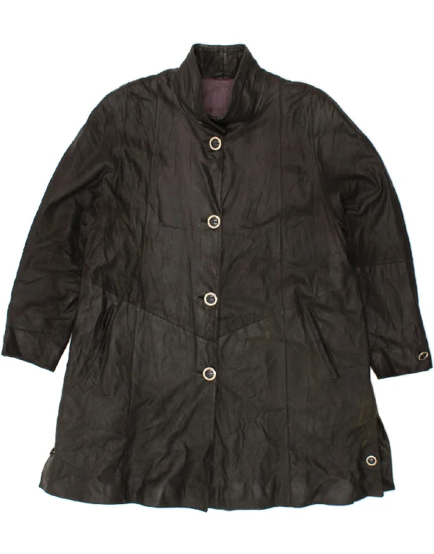 VINTAGE Womens Leather Coat UK 12 Medium Black Cashmere