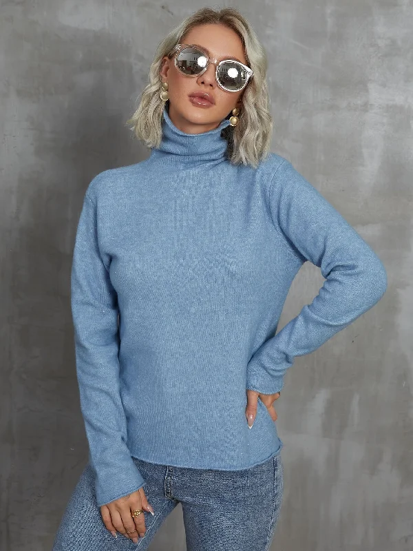 Casual Plain Long Sleeve High Neck Regular Women Sweater Elegant Women's 