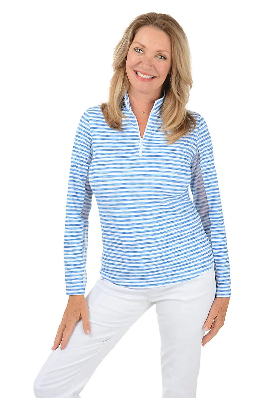 Landon Stripe UPF50+Sun Shirt Artistic Women's Hand - painted