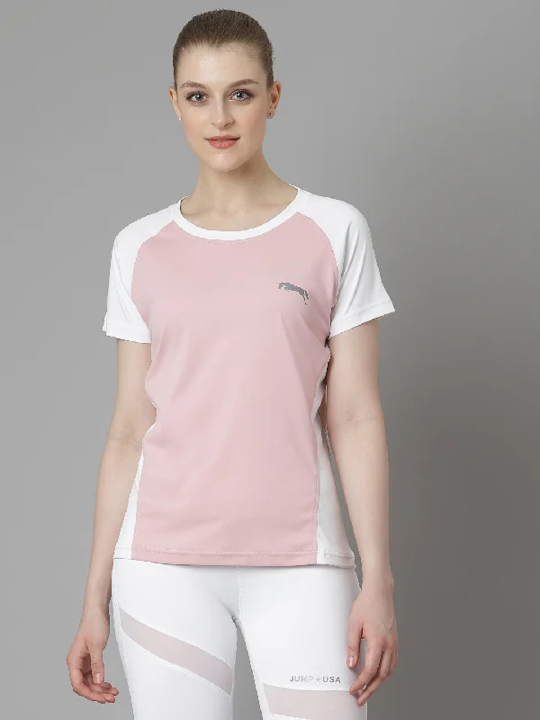 JUMP USA Women Pink White Polyester T-shirt Vintage Women's 1970S 