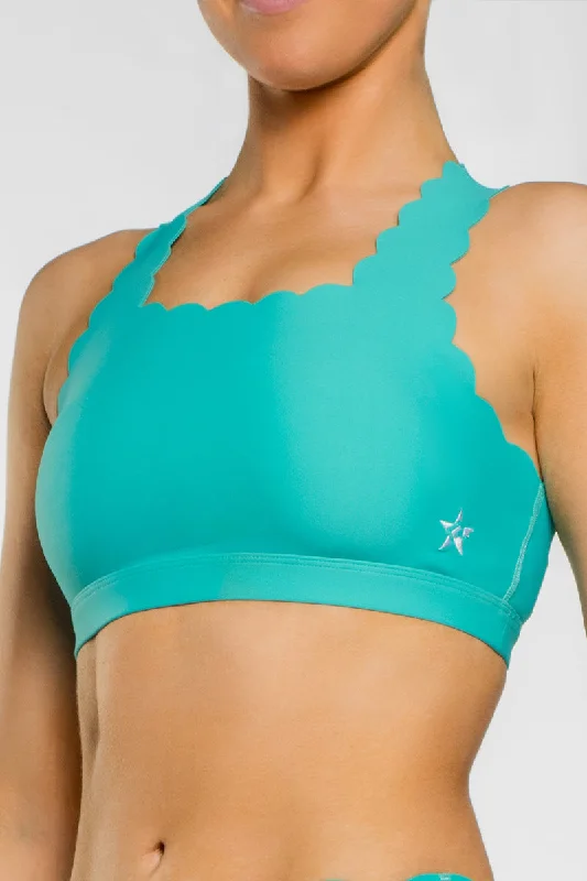 Scalloped Racerback Sports Bra in Aqua Rugged Women's Outdoor 